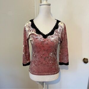 Vintage Y2K S Velvet Burnout Whimsigoth Fairy Grunge Black Lace Top Feminine